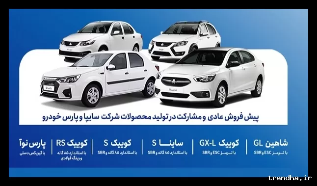 پیش‌فروش محصولات سایپا از فردا یکشنبه 3 اسفند آغاز می‌شود